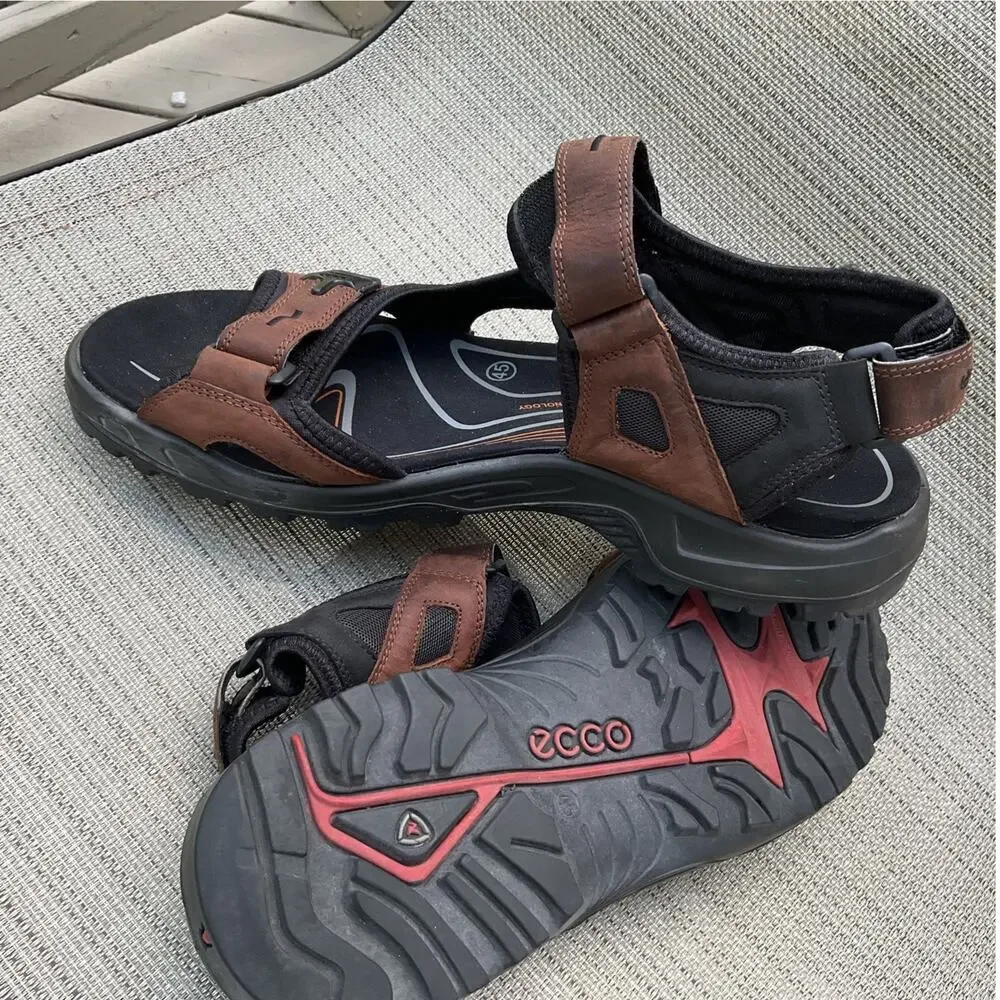 ECCO preceptor Mens Size 11 Outdoor Sandals Brown Leather Adjustable Hiking EU45